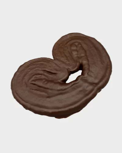 Palmera de chocolate negro bañada en chocolate fundido, lista para disfrutar.